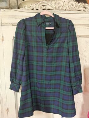 Vineyard Vines Green & Navy Plaid Long-Sleeve Shirt Dress